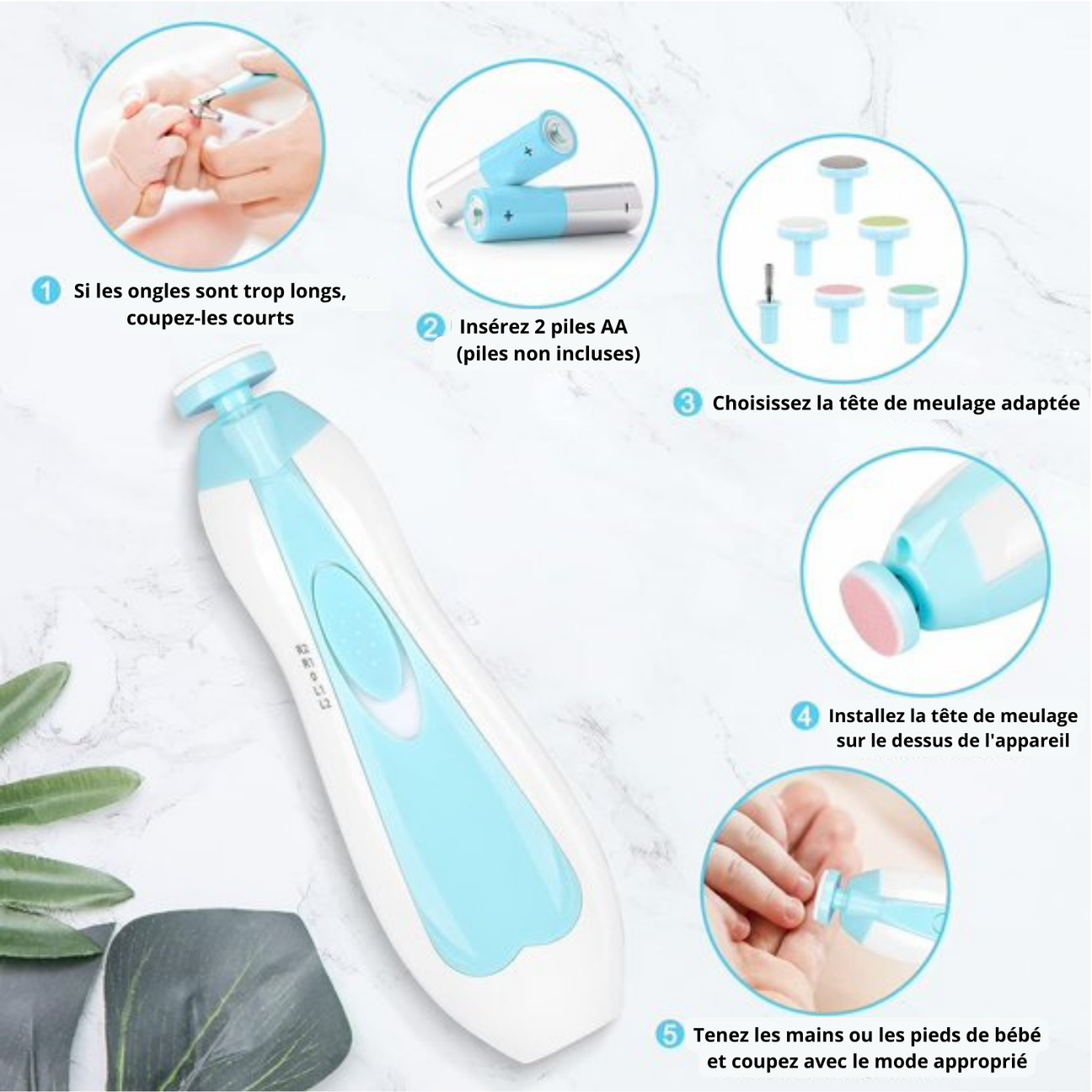 Coupe-Ongles Bébé 6 en 1 -
Électrique & Sécurisé